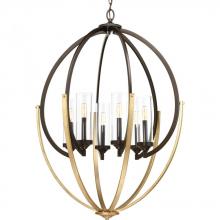  P400026-020 - Evoke Collection Six-Light Antique Bronze Clear Glass Luxe Chandelier Light