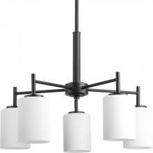  P4319-31 - Replay Collection Five-Light Textured Black Etched White Glass Modern Chandelier Light
