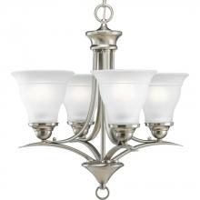  P4326-09 - Trinity Collection Four-Light Brushed Nickel Etched Glass Traditional Chandelier Light