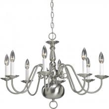Progress P4357-09 - Americana Collection Eight-Light Brushed Nickel White Candle Traditional Chandelier Light