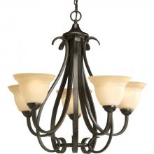  P4416-77 - Torino Collection Five-Light Forged Bronze Tea-Stained Glass Transitional Chandelier Light