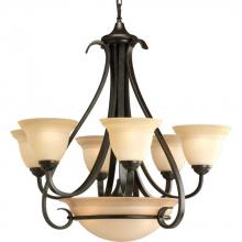 P4417-77 - Torino Collection Six-Light Forged Bronze Tea-Stained Glass Transitional Chandelier Light