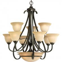 P4418-77 - Torino Collection Nine-Light Forged Bronze Tea-Stained Glass Transitional Chandelier Light
