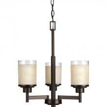  P4458-20 - Alexa Collection Three-Light Antique Bronze Etched Umber Linen With Clear Edge Glass Modern Chandeli