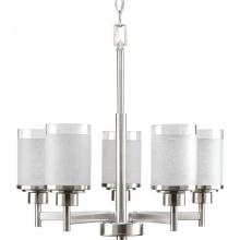  P4459-09 - Alexa Collection Five-Light Brushed Nickel Etched Linen With Clear Edge Glass Modern Chandelier Ligh