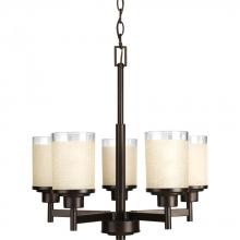 P4459-20 - Alexa Collection Five-Light Antique Bronze Etched Umber Linen With Clear Edge Glass Modern Chandelie