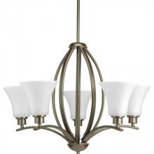  P4490-20W - Joy Collection Five-Light Antique Bronze Etched White Glass Traditional Chandelier Light