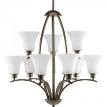  P4492-20W - Joy Collection Nine-Light Antique Bronze Etched White Glass Traditional Chandelier Light