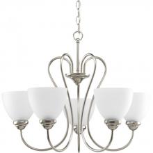  P4666-09 - Heart Collection Five-Light Brushed Nickel Etched Glass Farmhouse Chandelier Light