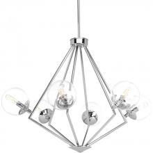  P4756-15 - Mod Collection Six-Light Polished Chrome Clear Glass Mid-Century Modern Chandelier Light