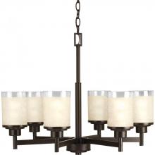  P4758-20 - Alexa Collection Six-Light Antique Bronze Etched Umber Linen With Clear Edge Glass Modern Chandelier