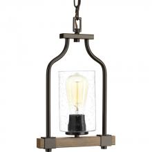  P500056-020 - Barnes Mill Collection One-Light Antique Bronze Clear Seeded Glass Farmhouse Mini-Pendant Light