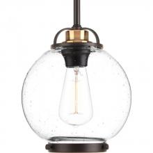  P5309-20 - Chronicle Collection One-Light Antique Bronze Clear Seeded White Opal Glass Coastal Mini-Pendant Lig