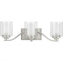  P300122-009 - Kene Collection Three-Light Brushed Nickel Clear Glass Craftsman Bath Vanity Light