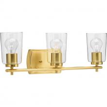  P300156-012 - Adley Collection Three-Light Satin Brass Clear Glass New Traditional Bath Vanity Light