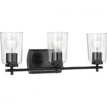  P300156-031 - Adley Collection Three-Light Matte Black Clear Glass New Traditional Bath Vanity Light