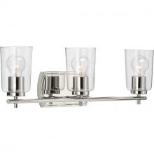  P300156-104 - Adley Collection Three-Light Polished Nickel Clear Glass New Traditional Bath Vanity Light