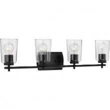  P300157-031 - Adley Collection Four-Light Matte Black Clear Glass New Traditional Bath Vanity Light