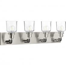  P300229-009 - Rushton Collection Four-Light Brushed Nickel Clear Glass Farmhouse Bath Vanity Light