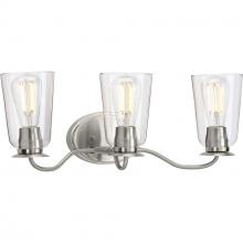  P300263-009 - Durrell Collection Three-Light Brushed Nickel Clear Glass Coastal Bath Vanity Light
