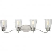  P300264-009 - Durrell Collection Four-Light Brushed Nickel Clear Glass Coastal Bath Vanity Light