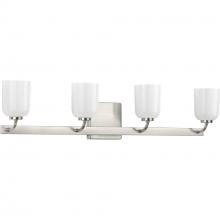  P300283-009 - Moore Collection Four-Light Brushed Nickel White Opal Glass Luxe Bath Vanity Light