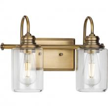  P300321-163 - Aiken Collection Two-Light Vintage Style Brass Clear Glass Farmhouse Style Bath Vanity Wall Light