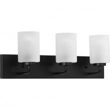  P300329-031 - Merry Collection Three-Light Matte Black and Etched Glass Transitional Style Bath Vanity Wall Light