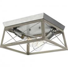  P350039-141 - Briarwood Collection Two-Light Galvanized and Bleached Oak Farmhouse Style Flush Mount Ceiling Light