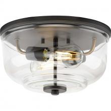  P350205-143 - Rushton Collection Two-Light Graphite and Clear Glass Industrial Style Flush Mount Ceiling Light