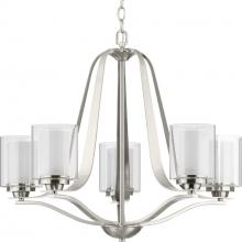  P400095-009 - Kene Collection Five-Light Brushed Nickel Clear Glass Craftsman Chandelier Light