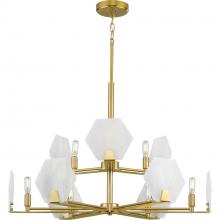  P400217-109 - Rae Collection Nine-Light Brushed Bronze White Alabaster Glass Luxe Chandelier Light