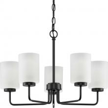Progress P400275-031 - Merry Collection Five-Light Matte Black and Etched Glass Transitional Style Chandelier Light