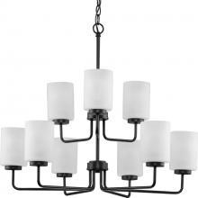  P400276-031 - Merry Collection Nine-Light Matte Black and Etched Glass Transitional Style Chandelier Light