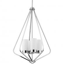  P500305-015 - Elevate Collection Four-Light Polished Chrome and Etched White Glass Modern Style Hanging Pendant Li