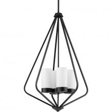  P500305-031 - Elevate Collection Four-Light Matte Black and Etched White Glass Modern Style Hanging Pendant Light