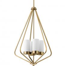  P500305-109 - Elevate Collection Four-Light Brushed Bronze and Etched White Glass Modern Style Hanging Pendant Lig
