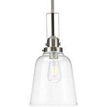  P500329-009 - Rushton Collection One-Light Brushed Nickel/Black and Clear Glass Industrial Style Hanging Pendant L