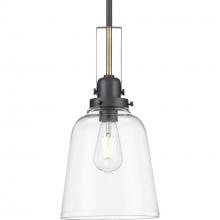  P500329-143 - Rushton Collection One-Light Graphite/Vintage Brass and Clear Glass Industrial Style Hanging Pendant
