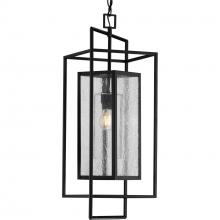  P550089-031 - Navarre One-Light Matte Black and Seeded Glass Indoor/Outdoor Hanging Pendant Light