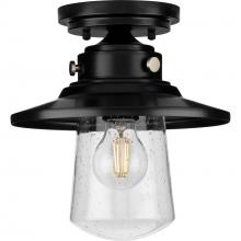  P550094-031 - Tremont Collection One-Light Matte Black and Clear Seeded Glass Farmhouse Style Ceiling Light