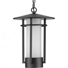  P550097-031 - Exton Collection One-Light Textured Black and Etched Seeded Glass Modern Style Outdoor Hanging Penda