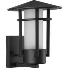  P560273-031 - Exton Collection One-Light Textured Black and Etched Seeded Glass Modern Style Medium Outdoor Wall L