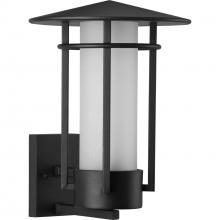  P560274-031 - Exton Collection One-Light Textured Black and Etched Seeded Glass Modern Style Large Outdoor Wall La