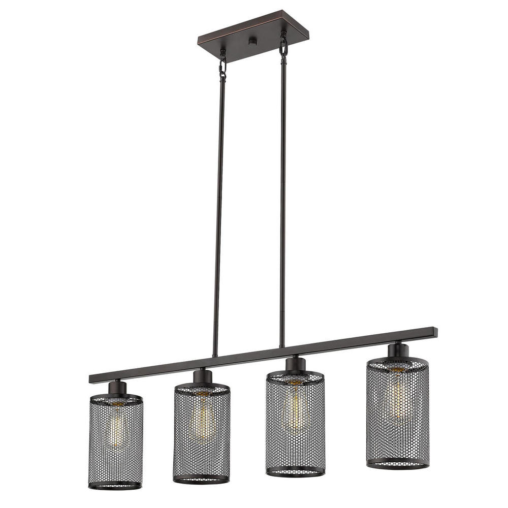 4x60W Linear Pendant w/ Oil Rubbed Bronze Finish & Metal Cage Shades