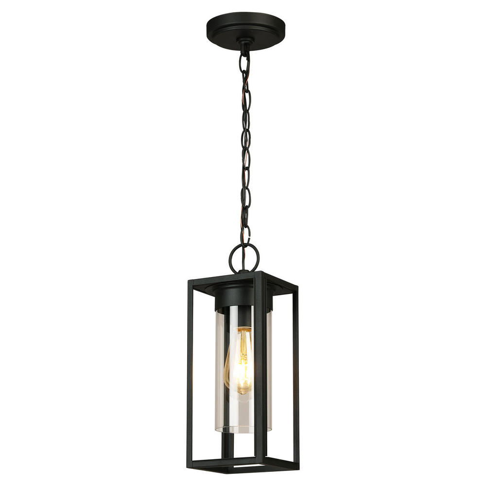 1x60W Outdoor Pendant With Matte Black Finish & Clear Glass