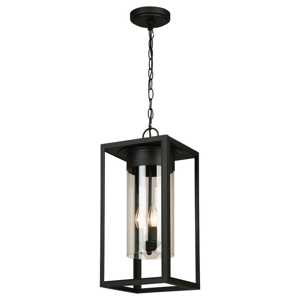 3x60W Outdoor Pendant With Matte Black Finish & Clear Glass