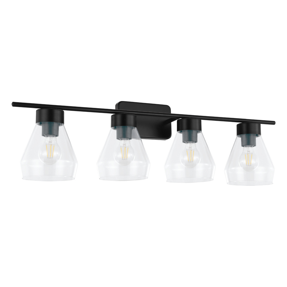 4x60W Vanity Bath Light with Matte Black finish and Clear Glass