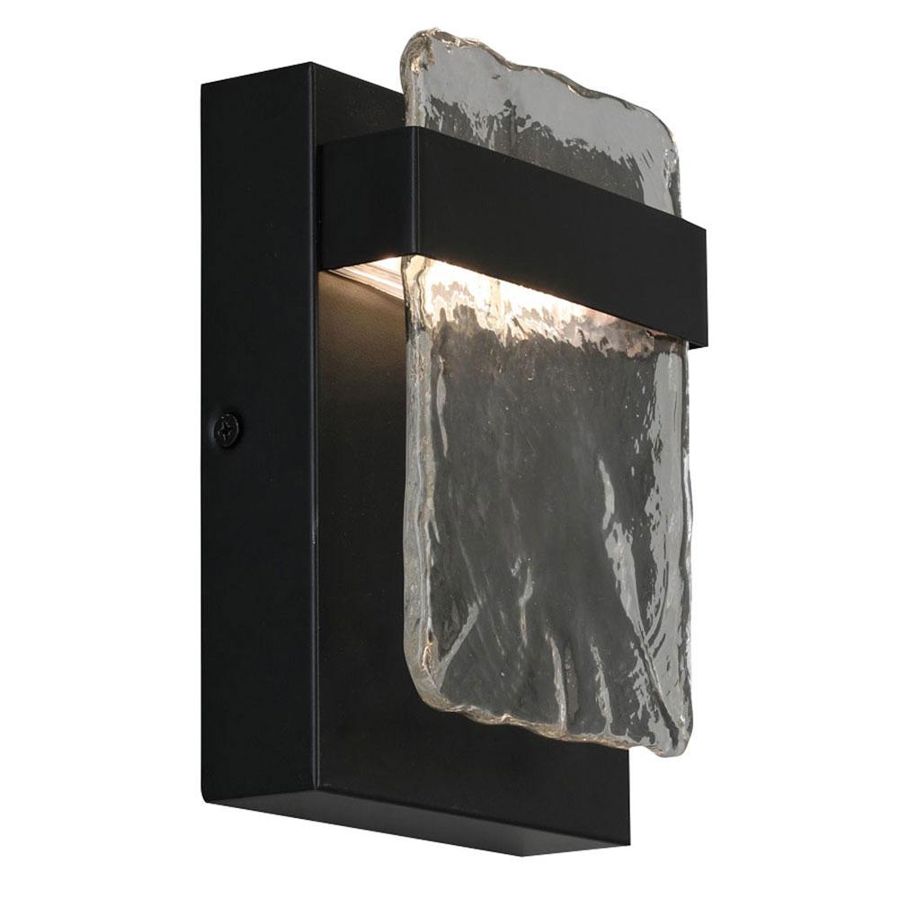 1x10W LED Indoor or Outdoor Wall Light with a black finish and clear water glass