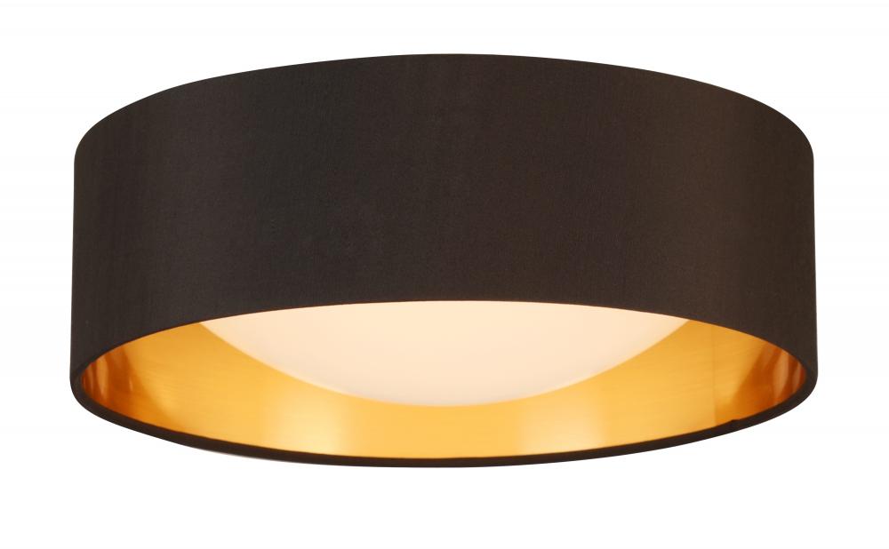 LED Ceiling Light - 12&#34; black exterior and Gold Interior fabric Shade With acrylic diffuser